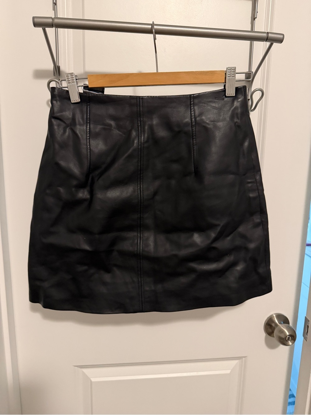 H&M Black Faux Leather Mini Skirt with Panel Seams